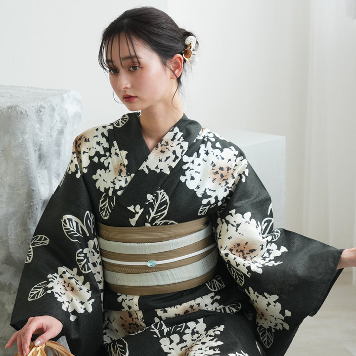 高級洗える浴衣　新品 utatane 高級変わり織 浴衣3点セット ( ゆかた・帯・下駄 ) 苔色