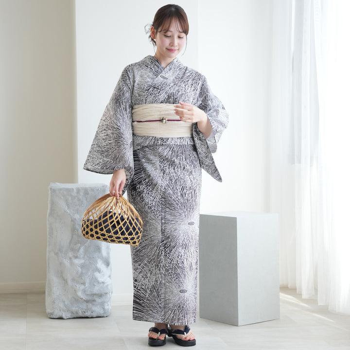 コメント リンク先の作り帯 付き◆◆ノーしわ◆変わり織り菊古典絞り風黒浴衣◆ utatane｜utatane/(W)高級変わり織り浴衣3点セット 先染め風