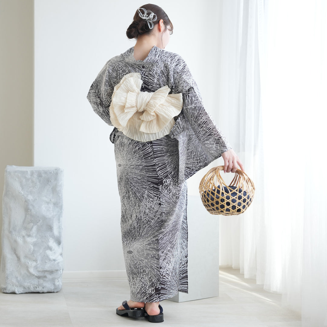 utatane 高級変わり織 浴衣3点セット ( ゆかた・帯・下駄 ) 紫茶