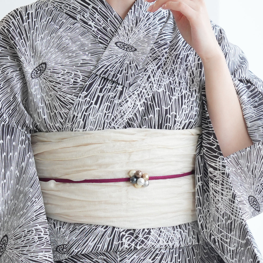 utatane 高級変わり織 浴衣3点セット ( ゆかた・帯・下駄 ) 紫茶