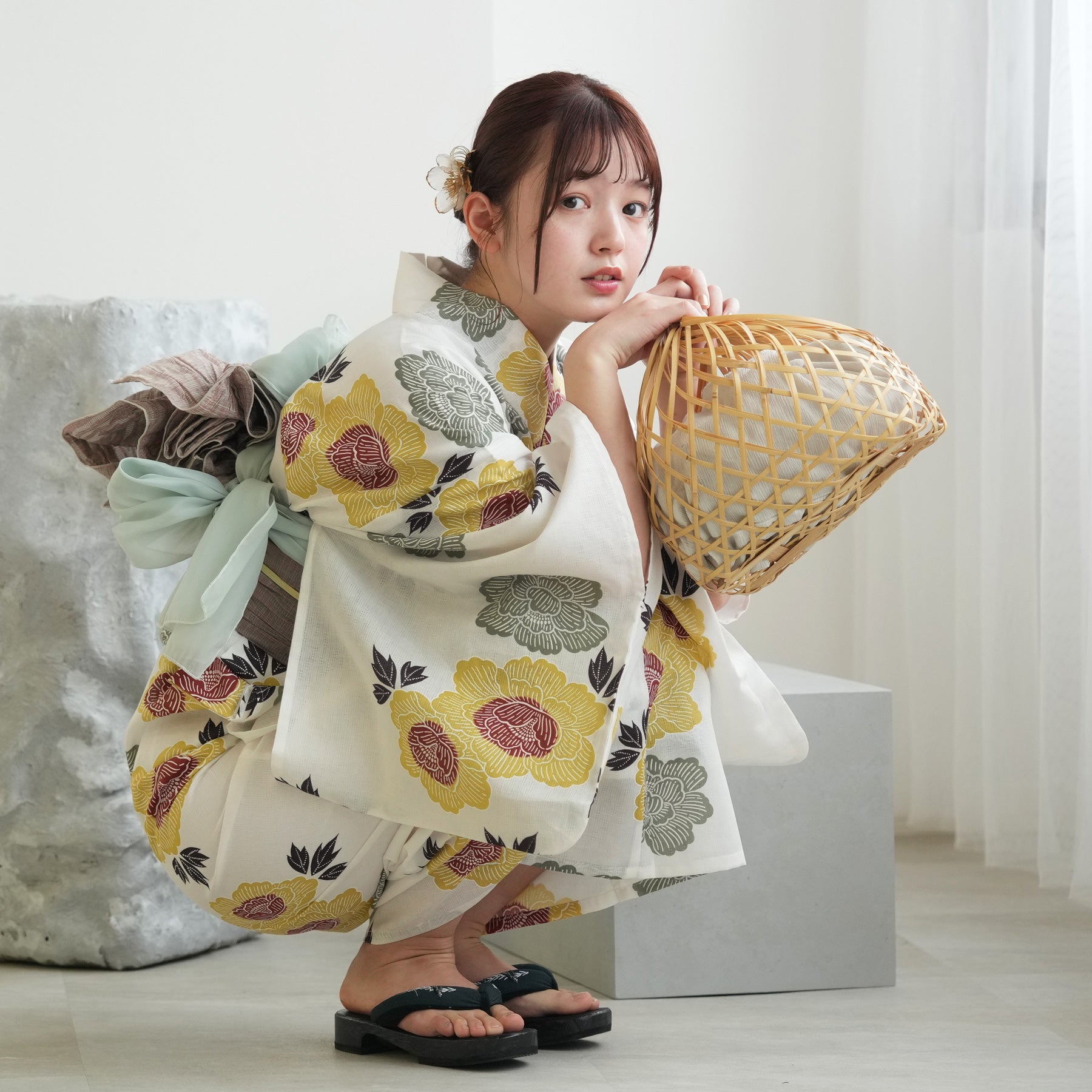 【utatane】浴衣　イエロー　レディース utatane 浴衣 レディース セット 高級変わり織 浴衣3点セット