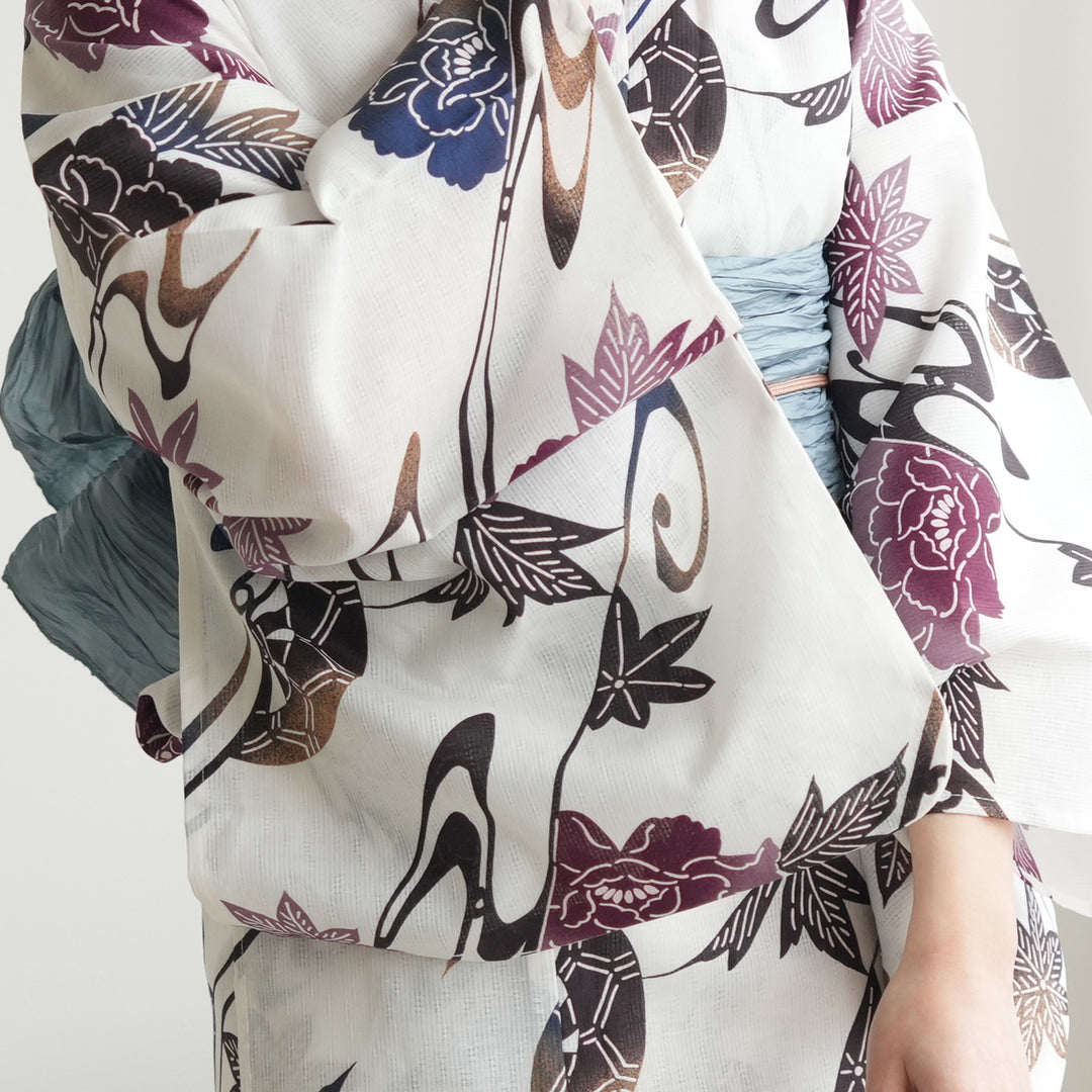 utatane 高級変わり織 浴衣3点セット ( ゆかた・帯・下駄 ) 白地