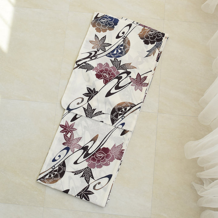 utatane 高級変わり織 浴衣3点セット ( ゆかた・帯・下駄 ) 白地