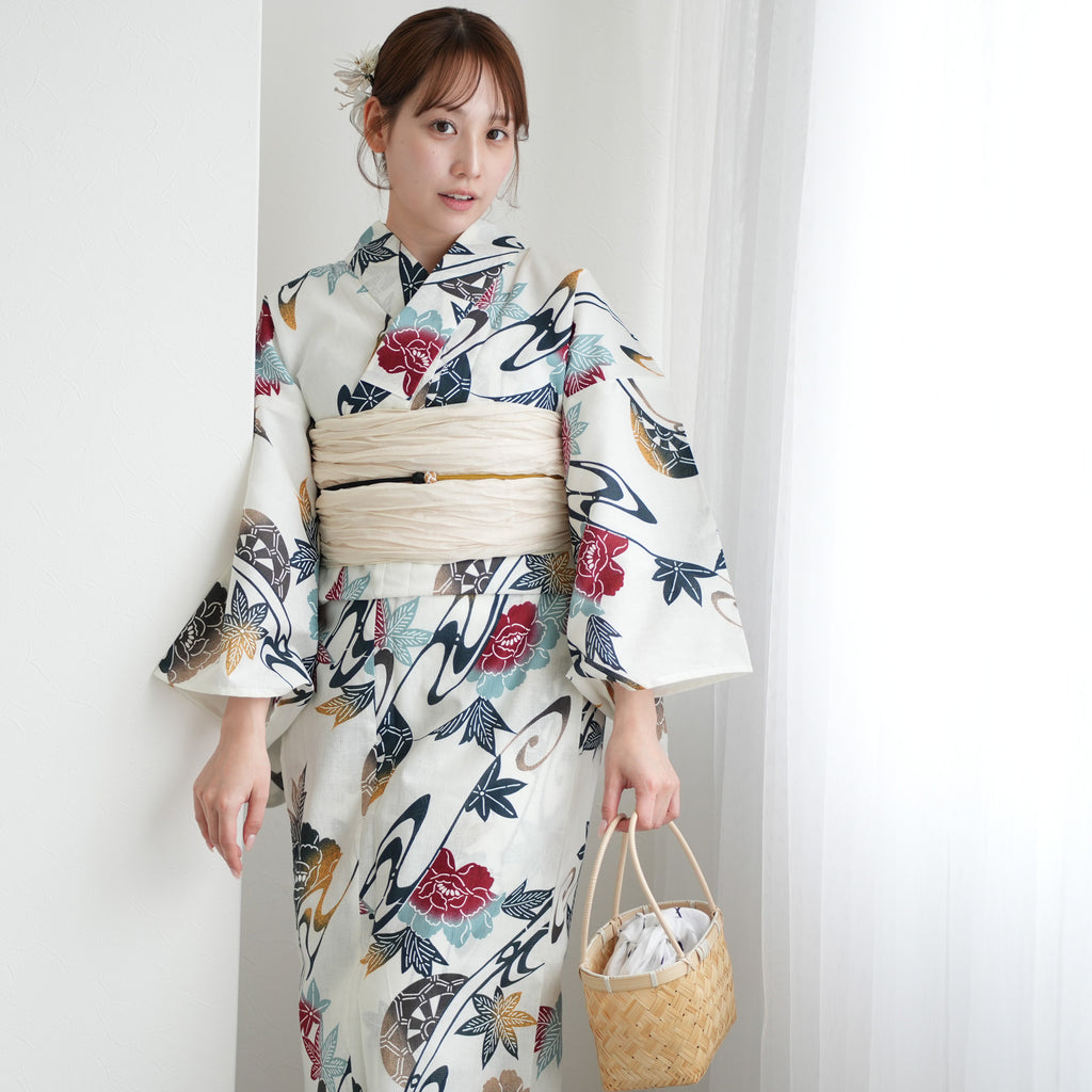 浴衣　utatane utatane 高級変わり織 浴衣3点セット ( ゆかた・帯・下駄 ) 赤と
