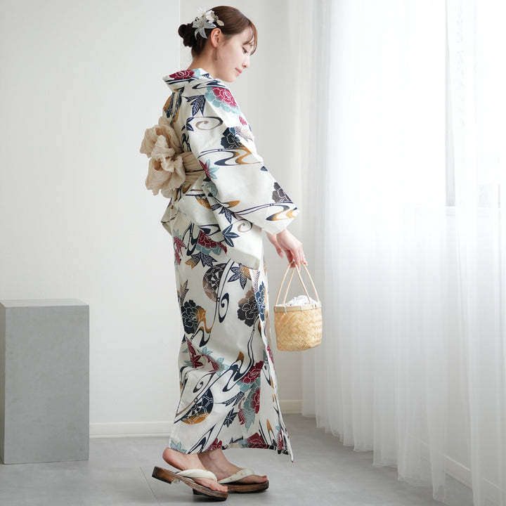 utatane 高級変わり織 浴衣3点セット ( ゆかた・帯・下駄 ) 赤と