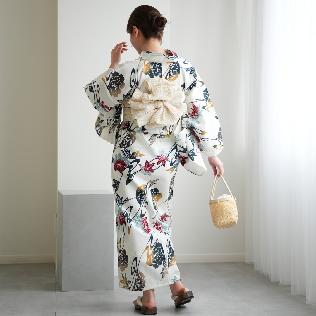utatane 高級変わり織 浴衣3点セット ( ゆかた・帯・下駄 ) 赤と