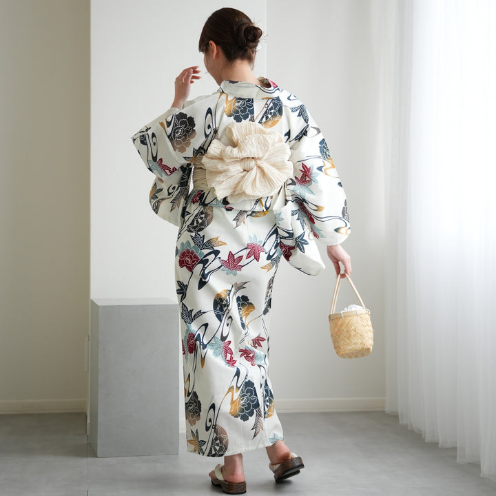 utatane 高級変わり織 浴衣3点セット ( ゆかた・帯・下駄 ) 赤と