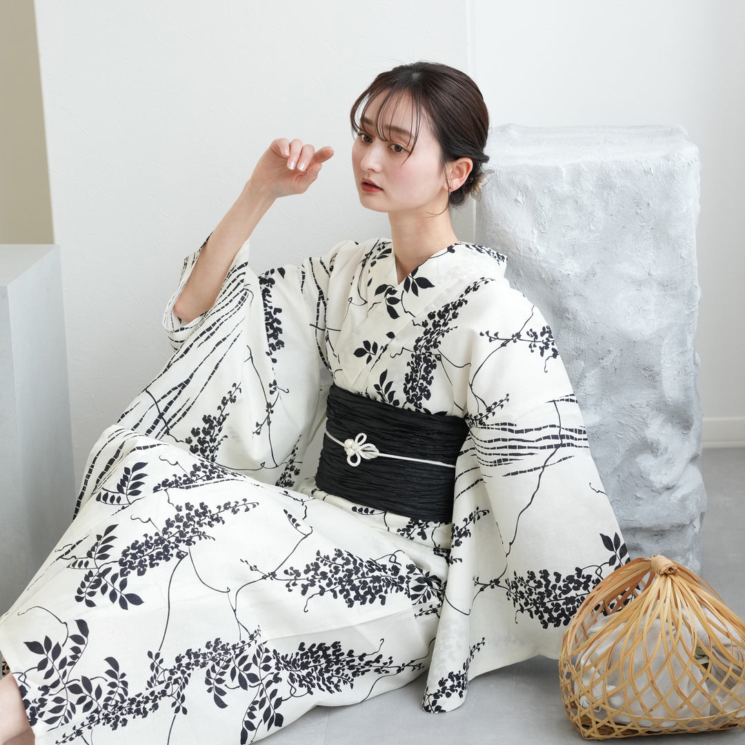 utatane 高級変わり織 浴衣3点セット ( ゆかた・帯・下駄 ) 白地
