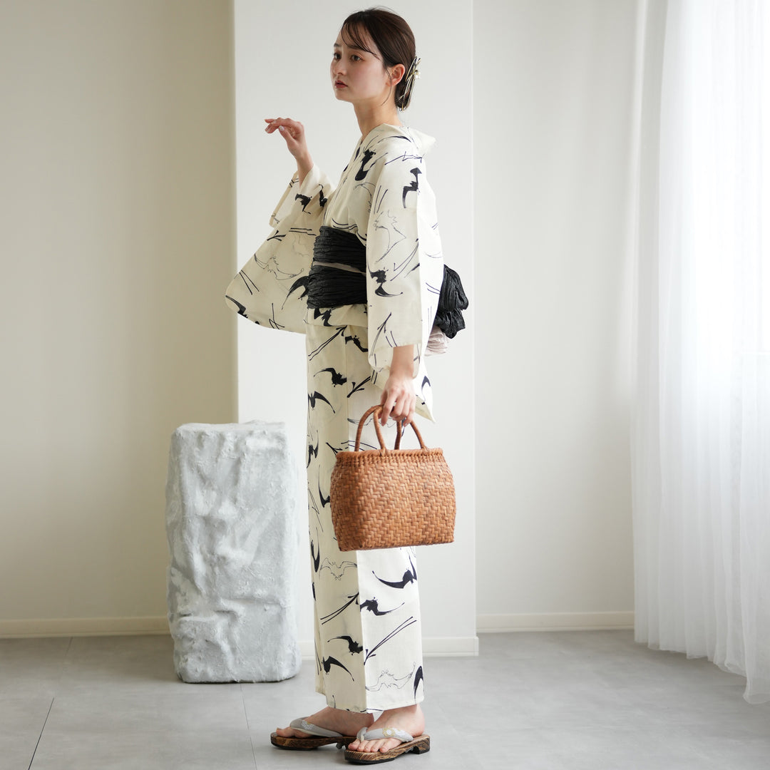 ニコアンティーク 高級変わり織 浴衣3点セット ( ゆかた・帯・下駄
