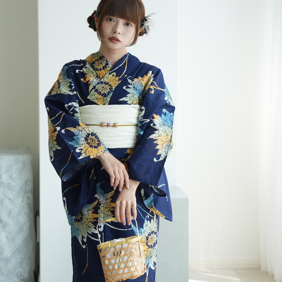 ニコアンティーク 高級変わり織 浴衣3点セット ( ゆかた・帯・下駄