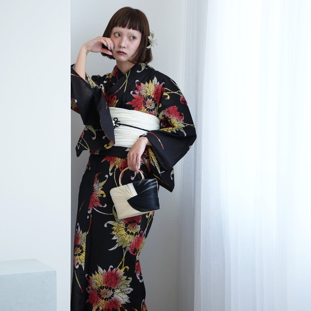ニコアンティーク 高級変わり織 浴衣3点セット ( ゆかた・帯