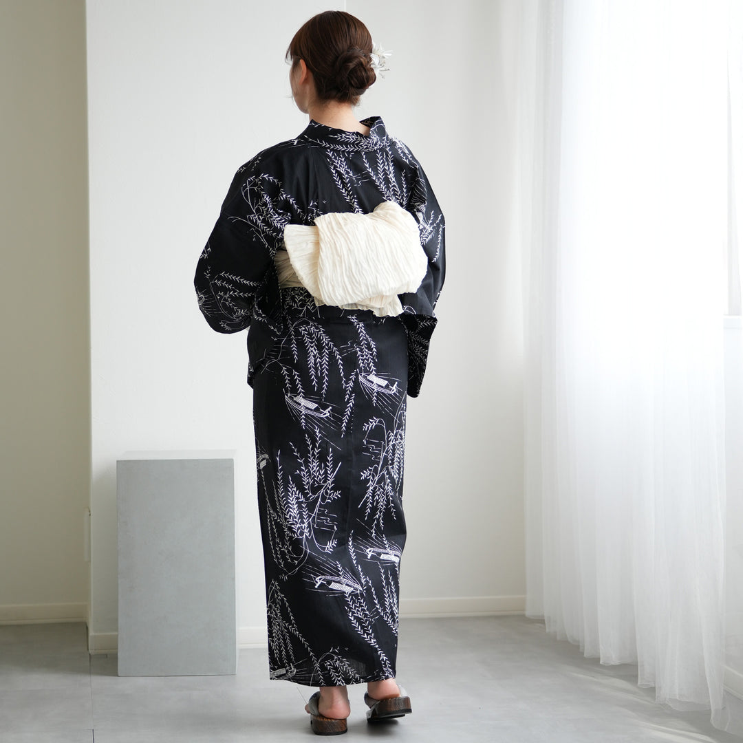 ゆかたん utatane 高級変わり織 浴衣3点セット ( ゆかた・帯・下駄 ) 濃紺
