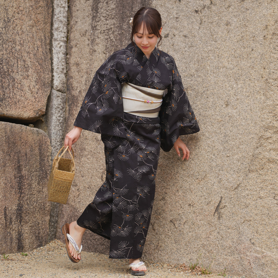 お任せ半幅帯+お任せ下駄つき◆ノー皺加工最高級カルキュロ◆変わり織り涼しげ浴衣 utatane 高級変わり織 浴衣3点セット ( ゆかた・帯・下駄