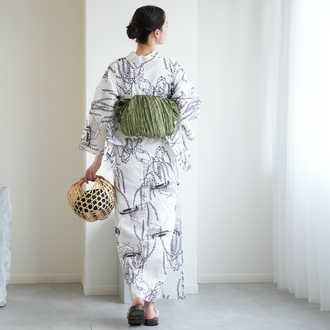 ゆかたん utatane 高級変わり織 浴衣3点セット ( ゆかた・帯・下駄 ) 白地