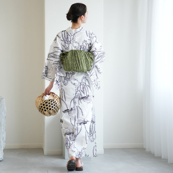 浴衣 レディース 単品 「紺 白、青の糸菊」 フリーサイズ yukata
