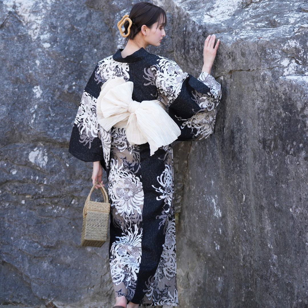 浴衣　utatane utatane 高級変わり織 浴衣3点セット ( ゆかた・帯・下駄 ) ブラックに