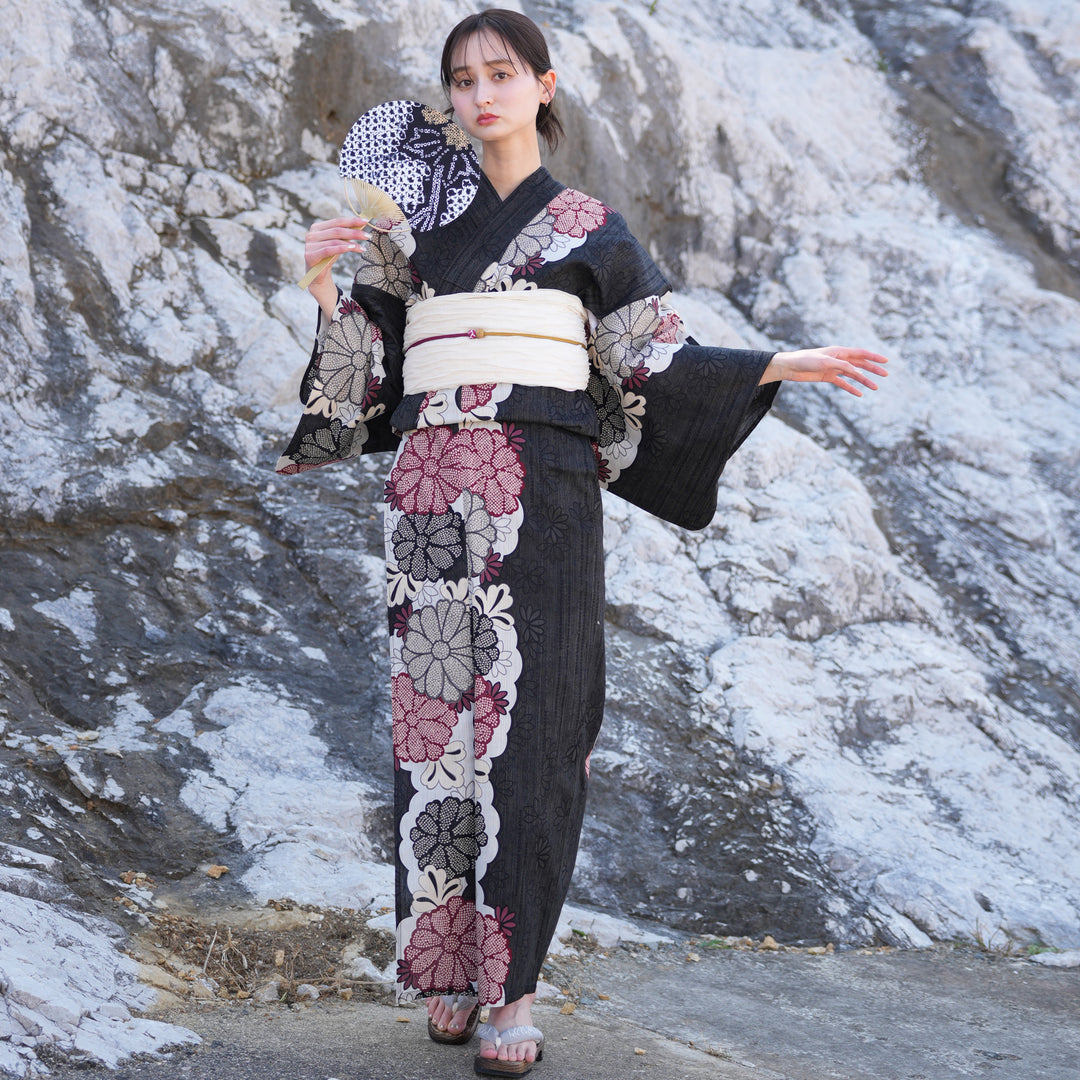 utatane 高級変わり織 浴衣3点セット ( ゆかた・帯・下駄