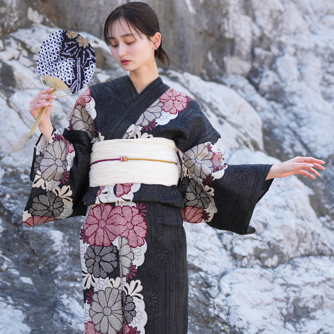 utatane 高級変わり織 浴衣3点セット ( ゆかた・帯・下駄