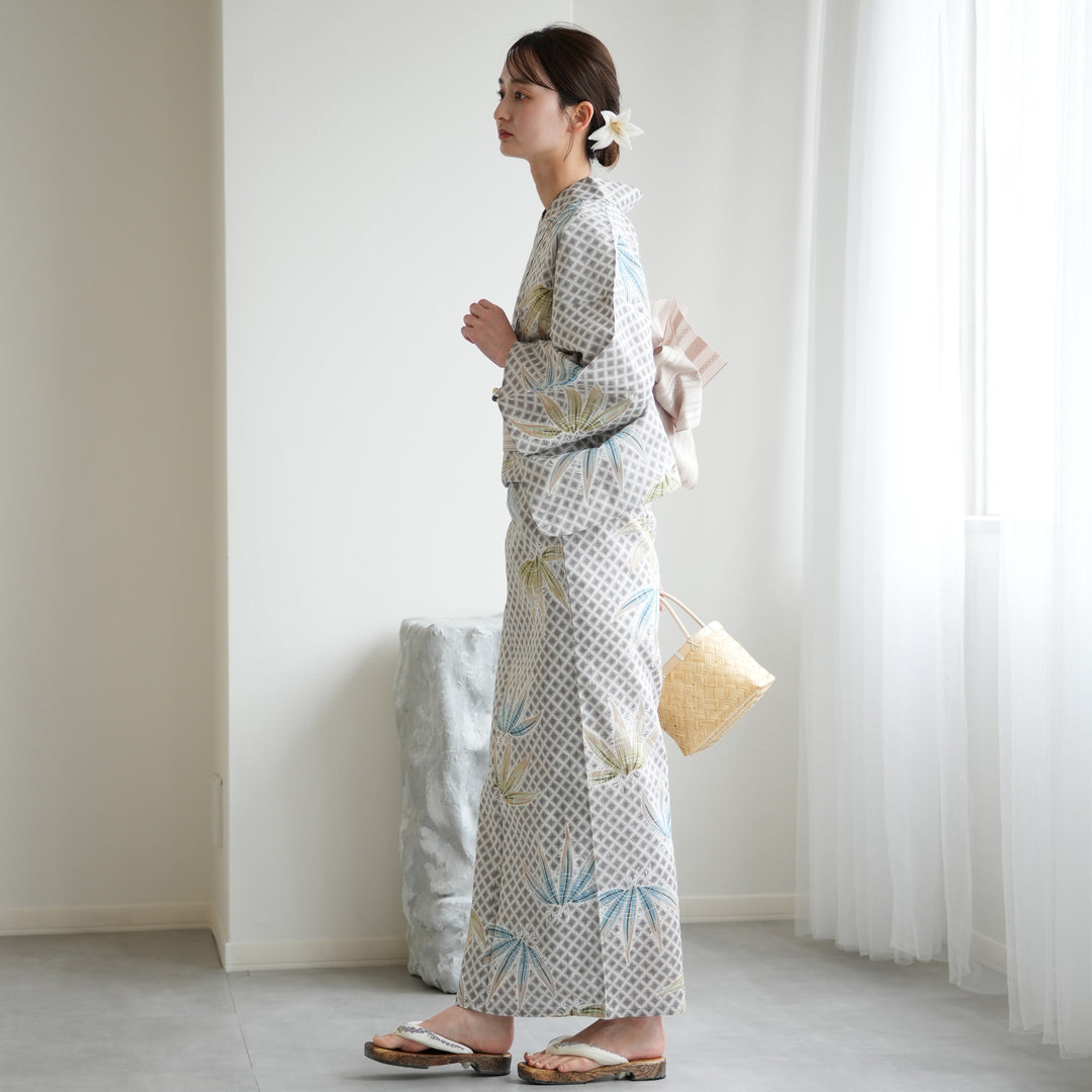 utatane 高級変わり織 浴衣3点セット ( ゆかた・帯・下駄 )切子