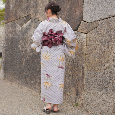 【utatane 高級変わり織 浴衣3点セット ( ゆかた・帯・下駄 )  淡藤色の切子紋と松】3Lサイズ（ヒップ約130cm位まで対応） 国産生地 国内染色　昭和初期アンティーク復刻版（5013278311）