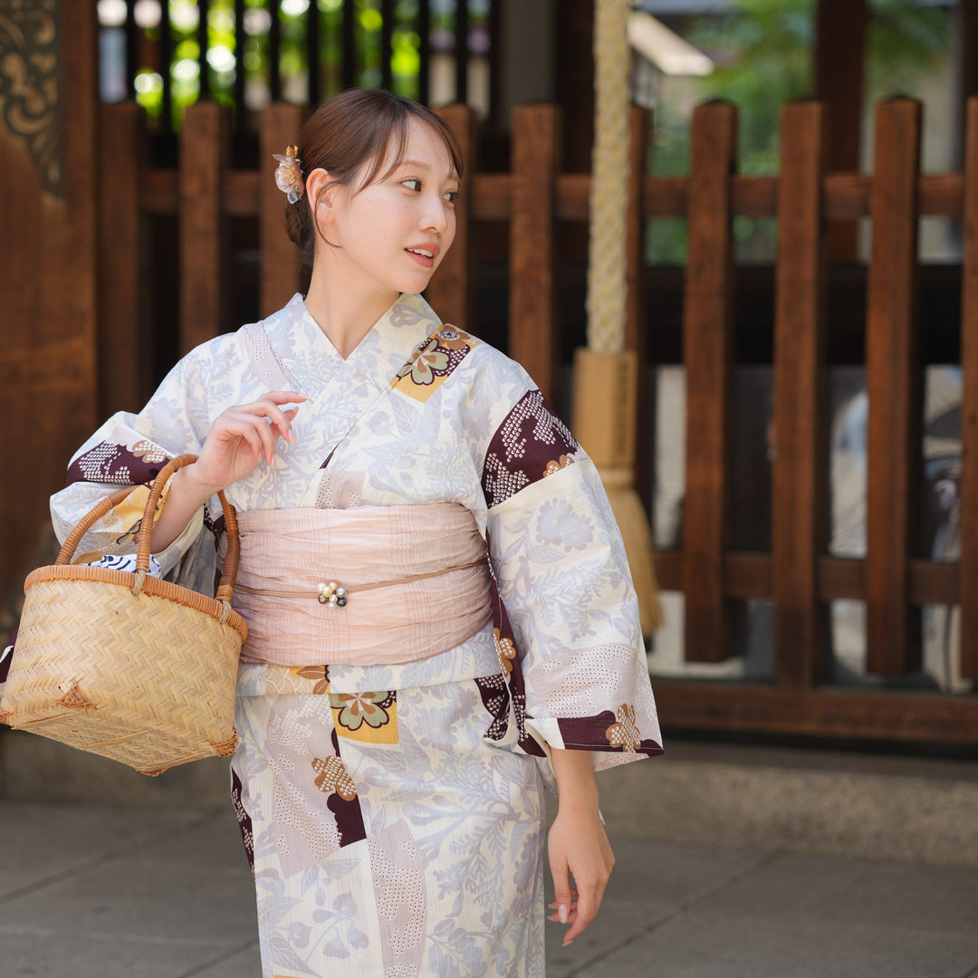 utatane 高級変わり織 浴衣3点セット ( ゆかた・帯・下駄 ) 山吹色の