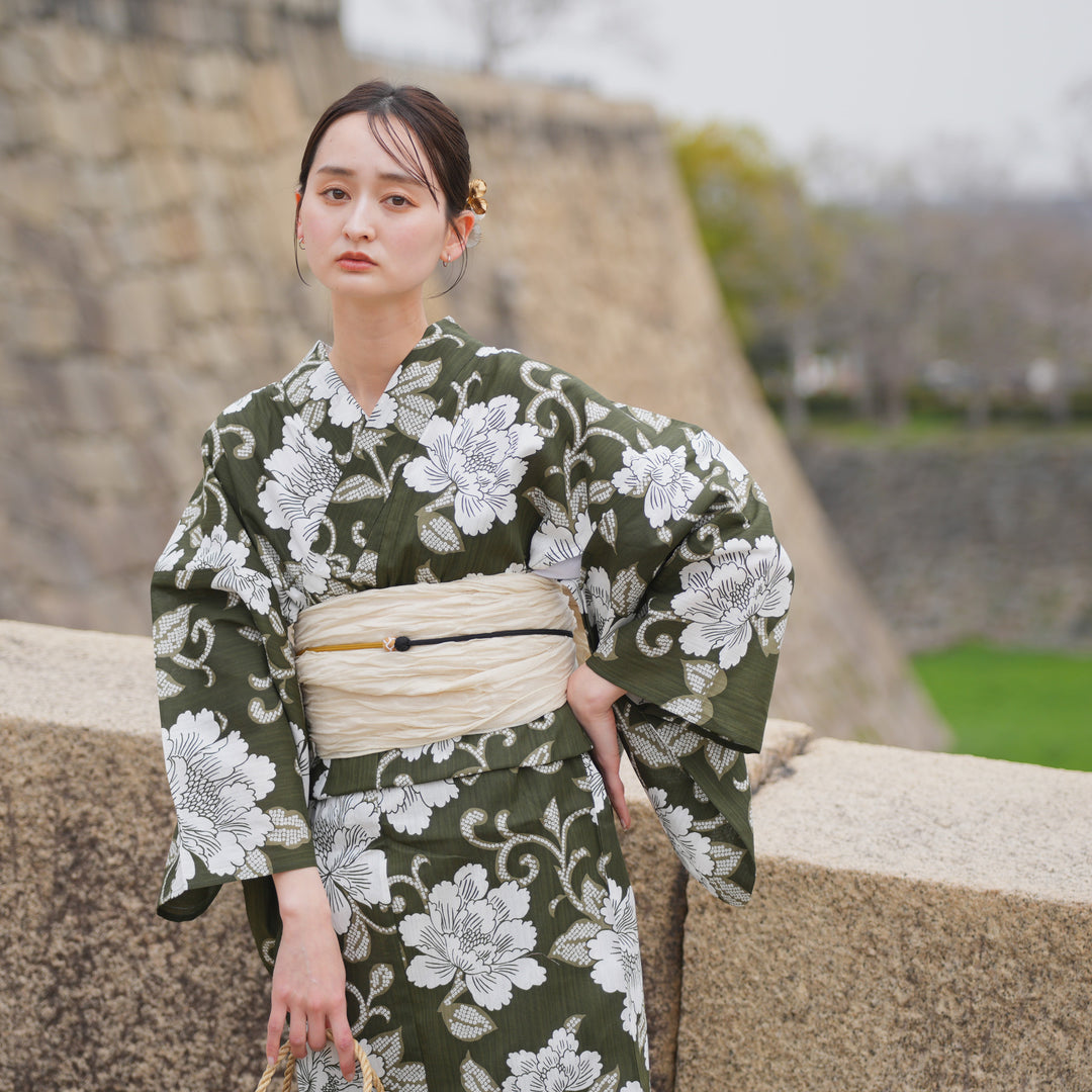 【最終お値下げ】utatane  ウタタネ　変わり織り浴衣  イエロー utatane｜utatane/(W)高級変わり織り浴衣3点セット 先染め風