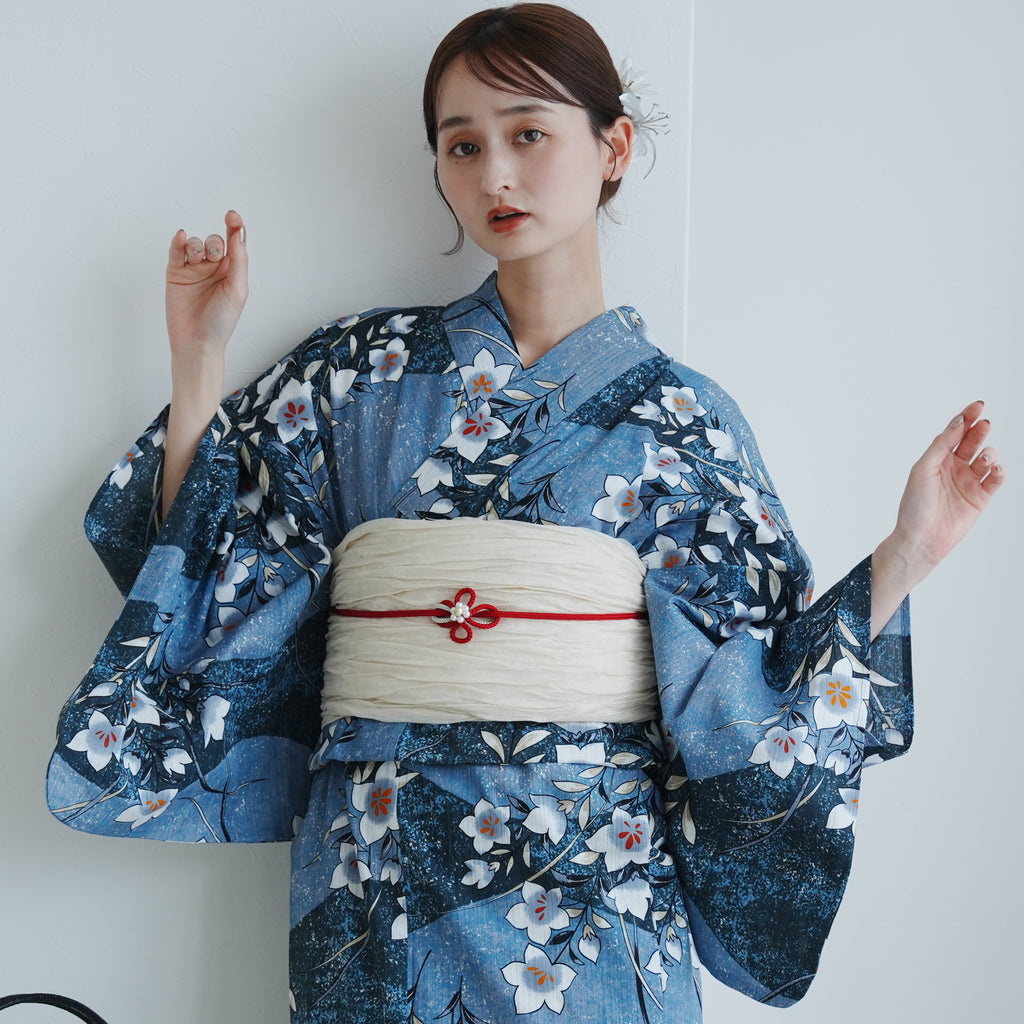 utatane 高級変わり織 浴衣3点セット ( ゆかた・帯・下駄 ) 鈍青