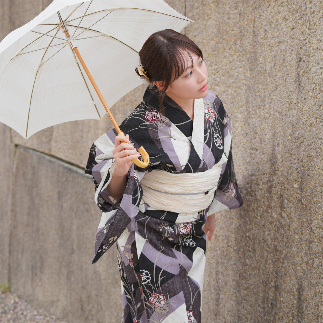 utatane 高級変わり織 浴衣3点セット ( ゆかた・帯・下駄