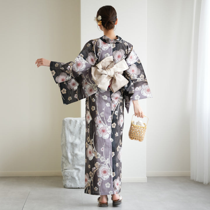 画像と同じ下駄つき◆◆utataneブランド浴衣＆帯セット◆和歌山染め日本生地◆ utatane 高級変わり織 浴衣3点セット ( ゆかた・帯・下駄