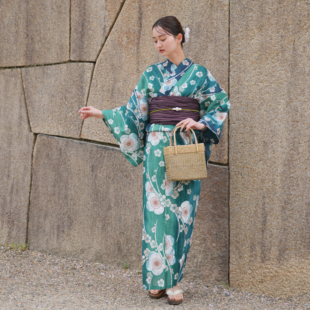 高級浴衣・帯・下駄3点セット ウタタネ utatane 高級変わり織 浴衣3点セット ( ゆかた・帯・下駄 ) 白地
