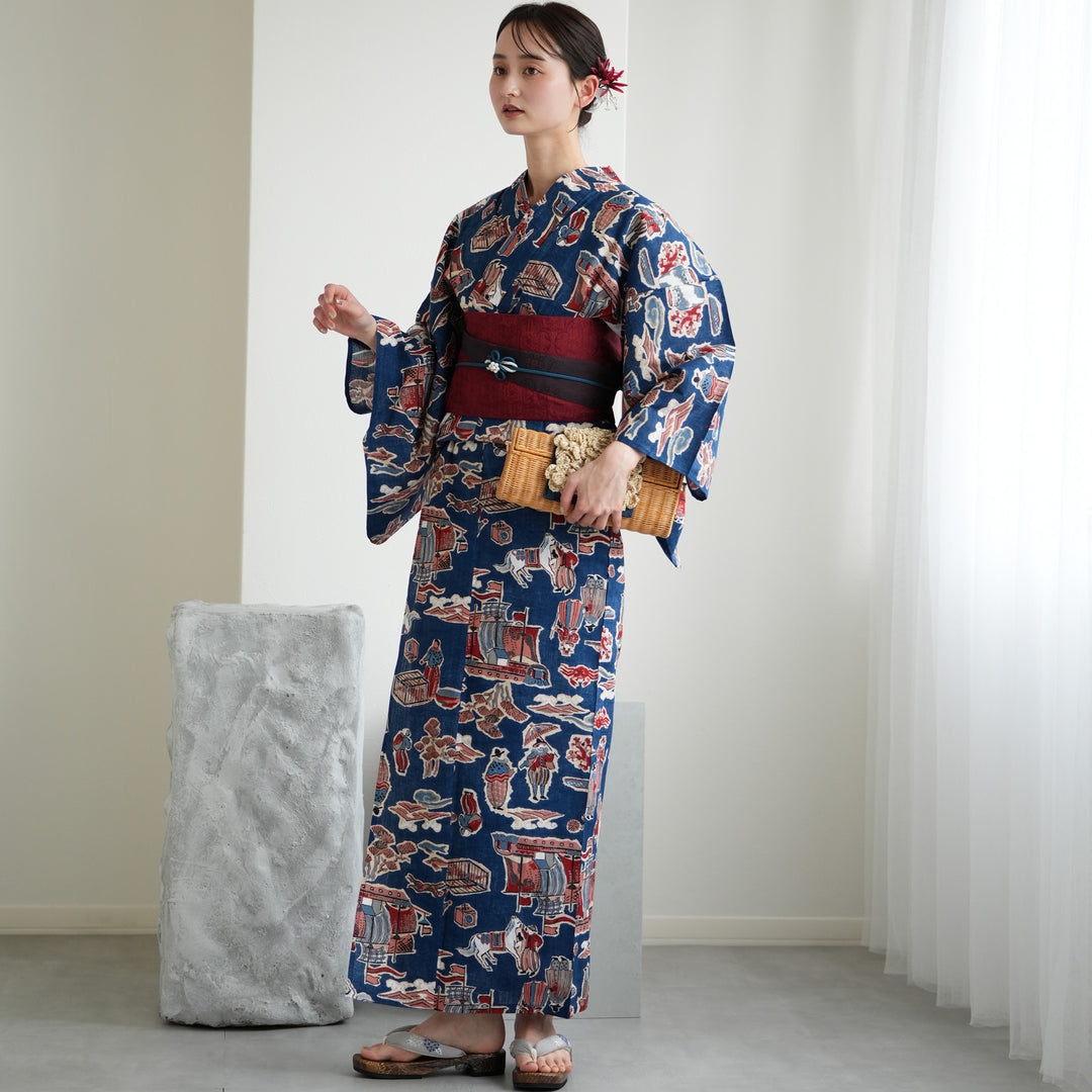 ニコアンティーク 高級変わり織 浴衣3点セット ( ゆかた・帯・下駄