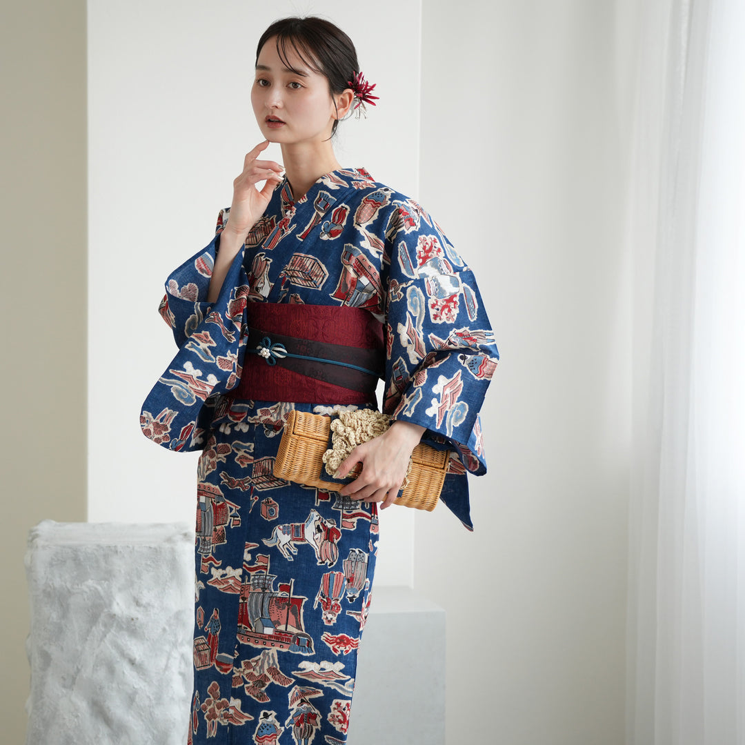ニコアンティーク 高級変わり織 浴衣3点セット ( ゆかた・帯