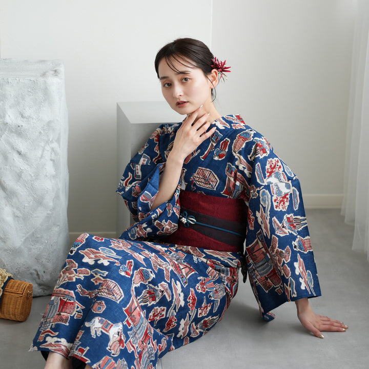 ニコアンティーク 高級変わり織 浴衣3点セット ( ゆかた・帯・下駄