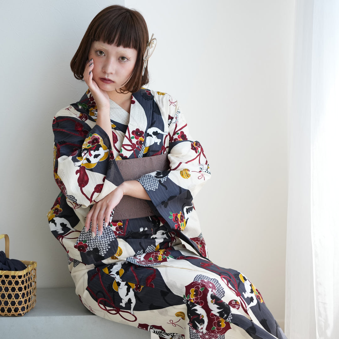 ニコアンティーク 高級変わり織 浴衣3点セット ( ゆかた・帯