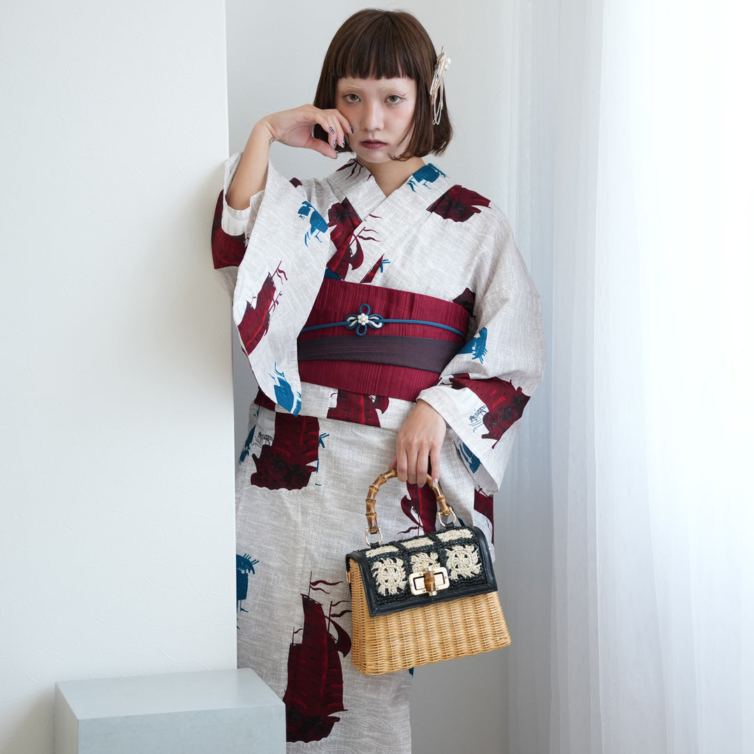 ニコアンティーク 高級変わり織 浴衣3点セット ( ゆかた・帯