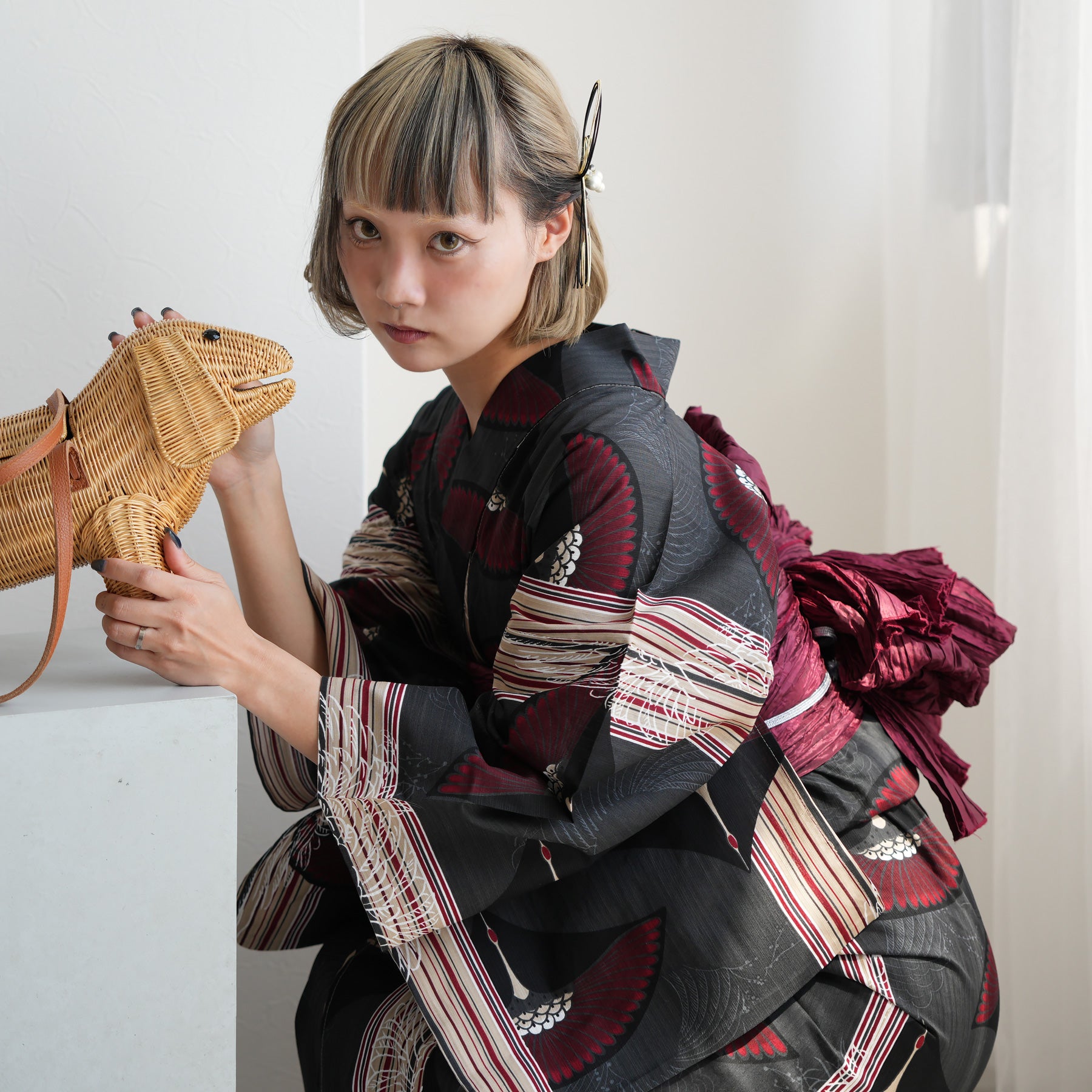 ニコアンティーク 高級変わり織 浴衣3点セット ( ゆかた・帯