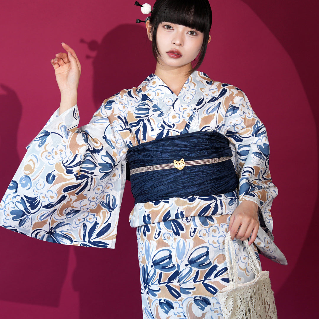 ニコアンティーク 高級変わり織 浴衣3点セット ( ゆかた・帯・下駄