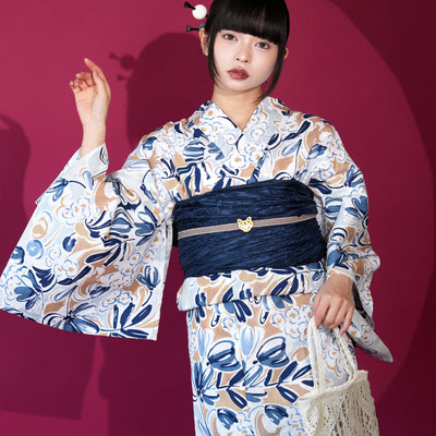 ニコアンティーク 高級変わり織 浴衣3点セット ( ゆかた・帯・下駄