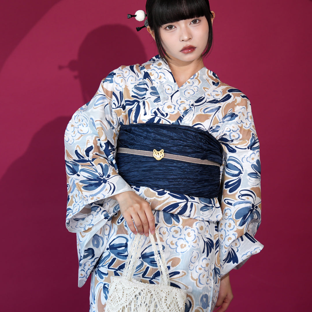 ニコアンティーク 高級変わり織 浴衣3点セット ( ゆかた・帯・下駄