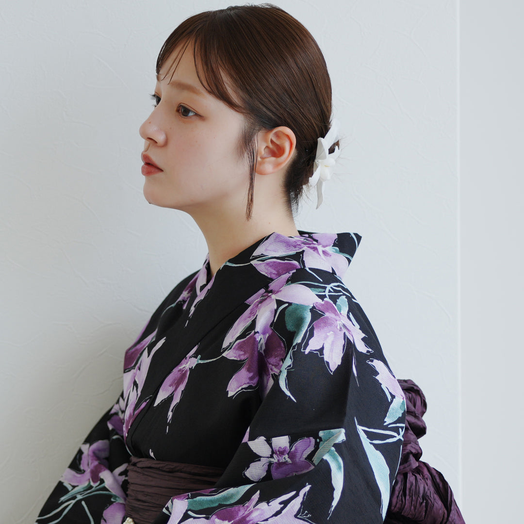 紫に花椿★はんなり大人ゆかた★百花繚乱★ 浴衣 帯　髪飾り　巾着　セット Amazon.co.jp: 紫に花椿はんなり大人ゆかた百花繚乱浴衣 帯 髪