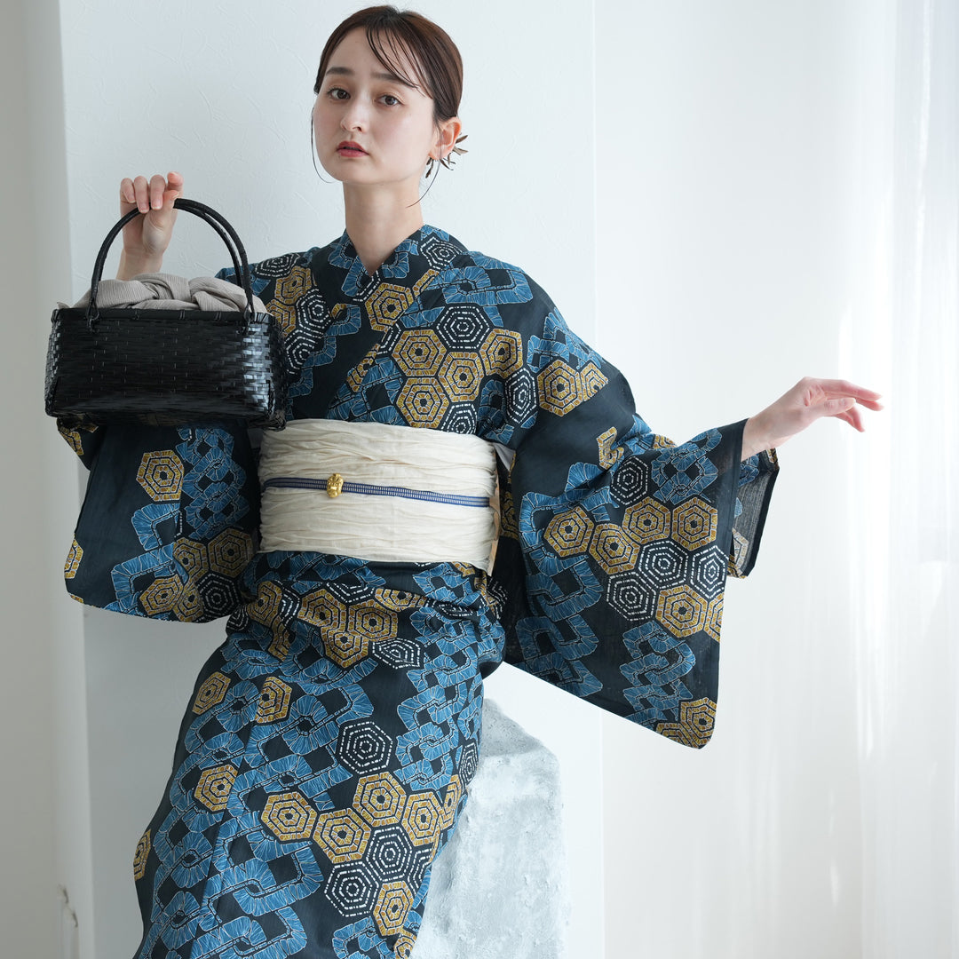 utatane 高級変わり織 浴衣3点セット ( ゆかた・帯・下駄