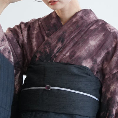 【誉田屋源兵衛  浴衣3点セット（浴衣/帯/下駄）翼絞り絵羽 黒×アメジスト】綿麻 一点物 フリーサイズ 特選シリーズ 伝統工芸（5010287311）