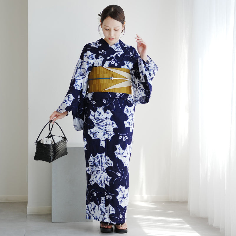 【utatane 京鹿の子絞り/有松染め  浴衣3点セット ( ゆかた・帯・下駄 ) 伝統工芸士・清江和雄 桔梗】フリーサイズ 極み 伝統工芸 日本製 国内縫製 手縫い併用 （5010291311）