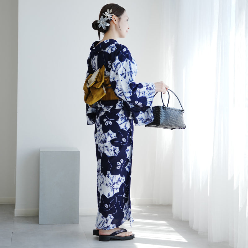 【utatane 京鹿の子絞り/有松染め  浴衣3点セット ( ゆかた・帯・下駄 ) 伝統工芸士・清江和雄 桔梗】フリーサイズ 極み 伝統工芸 日本製 国内縫製 手縫い併用 （5010291311）
