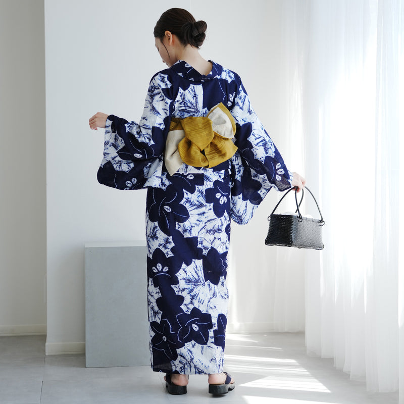 【utatane 京鹿の子絞り/有松染め  浴衣3点セット ( ゆかた・帯・下駄 ) 伝統工芸士・清江和雄 桔梗】フリーサイズ 極み 伝統工芸 日本製 国内縫製 手縫い併用 （5010291311）