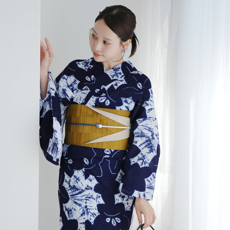 【utatane 京鹿の子絞り/有松染め  浴衣3点セット ( ゆかた・帯・下駄 ) 伝統工芸士・清江和雄 桔梗】フリーサイズ 極み 伝統工芸 日本製 国内縫製 手縫い併用 （5010291311）