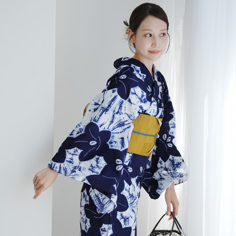 【utatane 京鹿の子絞り/有松染め  浴衣3点セット ( ゆかた・帯・下駄 ) 伝統工芸士・清江和雄 桔梗】フリーサイズ 極み 伝統工芸 日本製 国内縫製 手縫い併用 （5010291311）