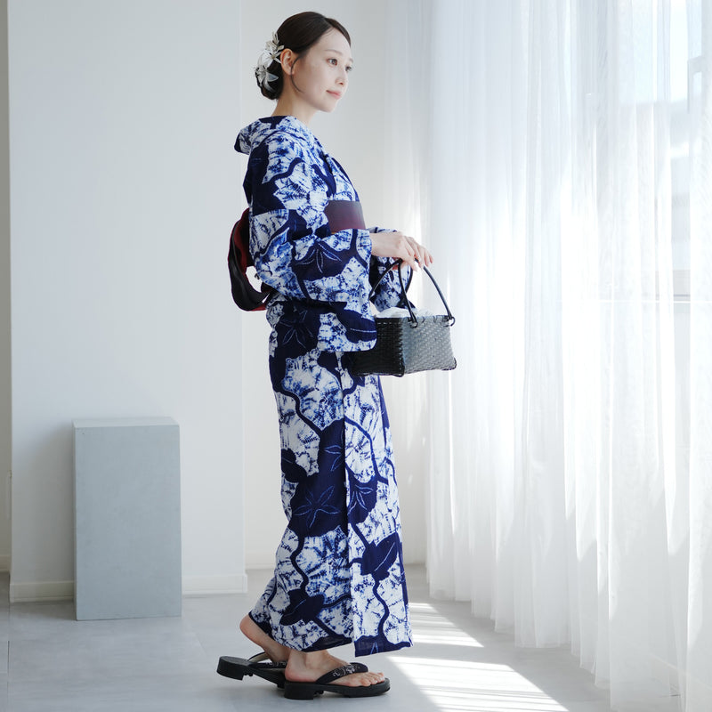 【utatane 京鹿の子絞り/有松染め  浴衣3点セット ( ゆかた・帯・下駄 ) 伝統工芸士・清江和雄 朝顔】フリーサイズ 極み 伝統工芸 日本製 国内縫製 手縫い併用 （5010291411）