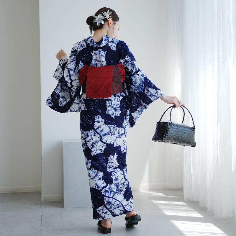 【utatane 京鹿の子絞り/有松染め  浴衣3点セット ( ゆかた・帯・下駄 ) 伝統工芸士・清江和雄 朝顔】フリーサイズ 極み 伝統工芸 日本製 国内縫製 手縫い併用 （5010291411）