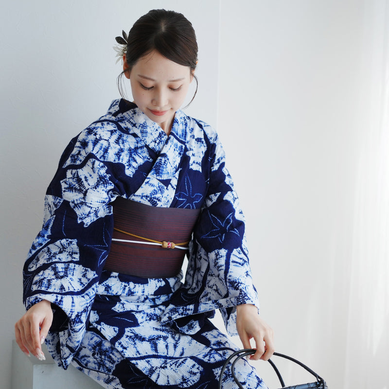 【utatane 京鹿の子絞り/有松染め  浴衣3点セット ( ゆかた・帯・下駄 ) 伝統工芸士・清江和雄 朝顔】フリーサイズ 極み 伝統工芸 日本製 国内縫製 手縫い併用 （5010291411）
